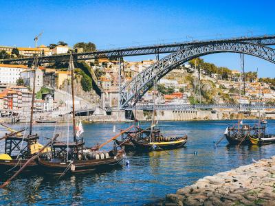 Rabelo boats on the Douro River near Dom Luis I Bridge, Porto