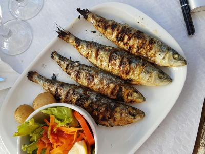 Plate of grilled sardines, a traditional Portuguese dish