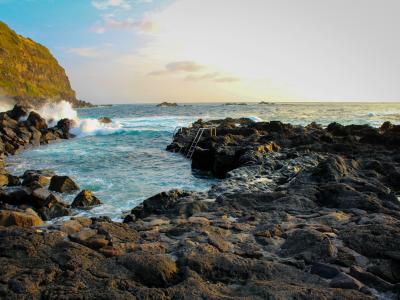 Volcanic rock coastline with Atlantic waves on Sao Miguel, Azores