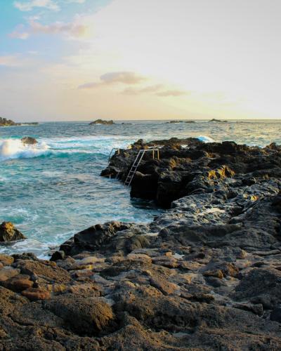 Volcanic rock coastline with Atlantic waves on Sao Miguel, Azores