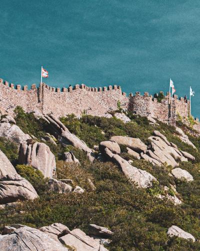 View over the Castle of the Moors from the heights of Parque da Pena, Sintra