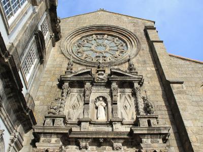 Gothic facade and rose window of Igreja de Sao Francisco in Porto