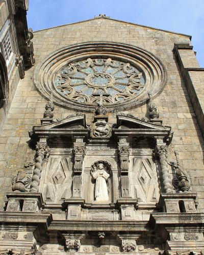 Gothic facade and rose window of Igreja de Sao Francisco in Porto