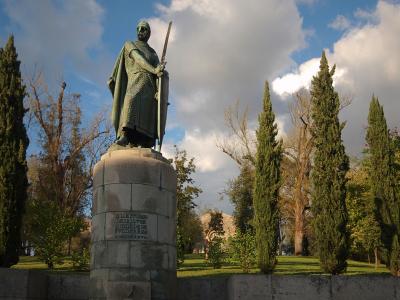 Bronze statue of King Afonso Henriques outside Guimaraes Castle, Portugal