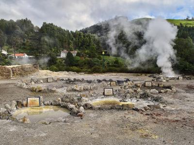 Steaming volcanic hot springs of the Caldeiras das Furnas on São Miguel, Azores