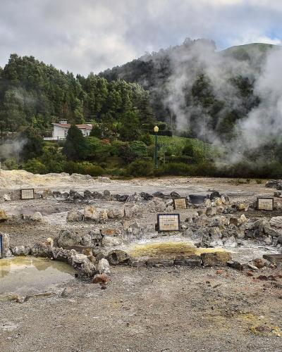 Steaming volcanic hot springs of the Caldeiras das Furnas on São Miguel, Azores