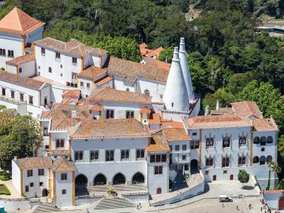 National Palace of Sintra with its twin white conical chimneys, Sintra, Portugal