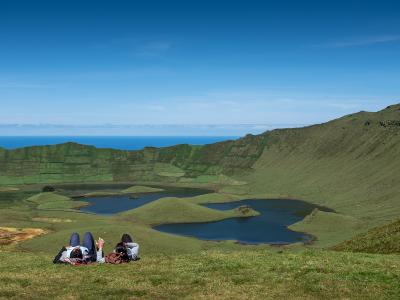 Caldeirao volcanic crater and lakes on Corvo Island, Azores