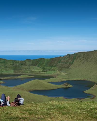 Caldeirao volcanic crater and lakes on Corvo Island, Azores