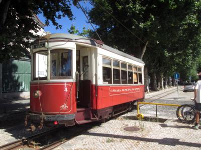 Vintage Sintra tram No. 4 in Colares on the line to Praia das Macas, Portugal