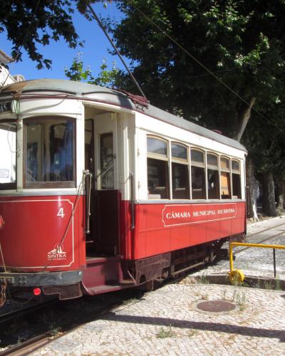 Vintage Sintra tram No. 4 in Colares on the line to Praia das Macas, Portugal