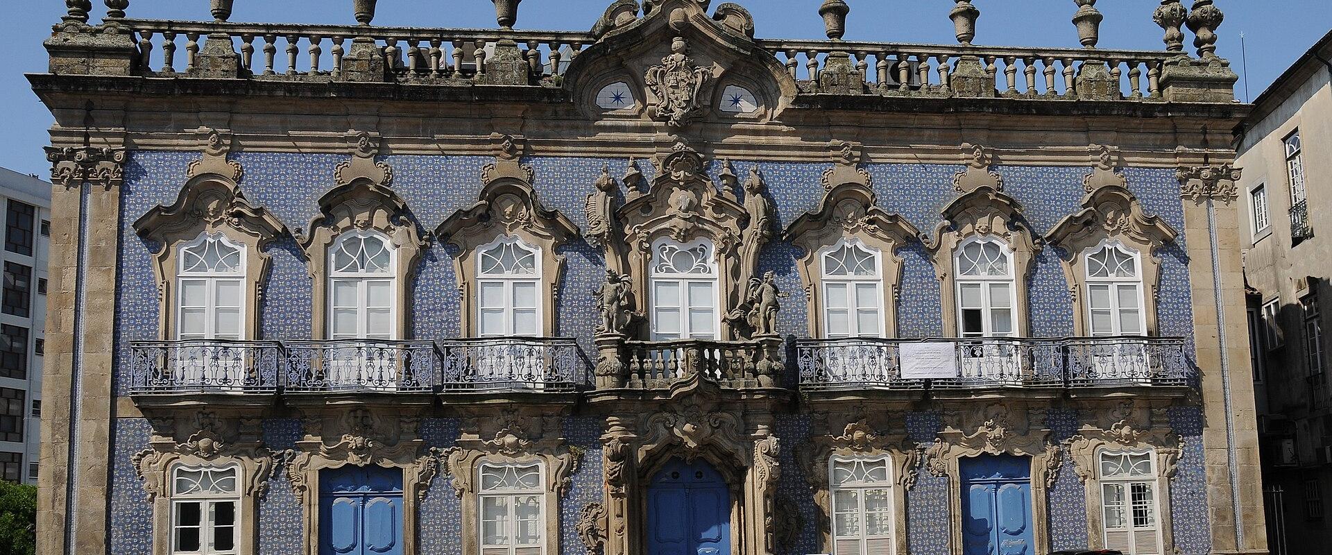 Blue azulejo façade of the Palácio do Raio, Braga