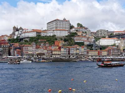 Colorful riverside houses of Porto Old Town seen across the Douro from Gaia, Portugal