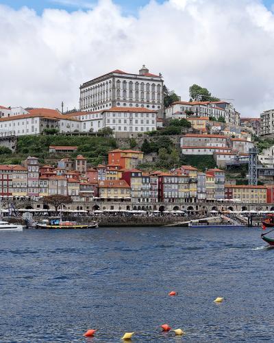 Colorful riverside houses of Porto Old Town seen across the Douro from Gaia, Portugal