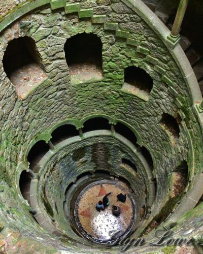 Looking down the spiral Initiation Well at Quinta da Regaleira, Sintra