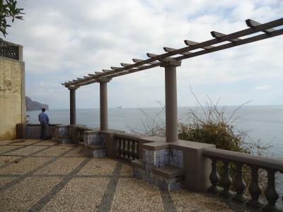 Pergola terrace of Miradouro do Socorro overlooking the Atlantic in Funchal, Madeira
