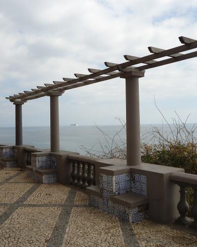 Pergola terrace of Miradouro do Socorro overlooking the Atlantic in Funchal, Madeira