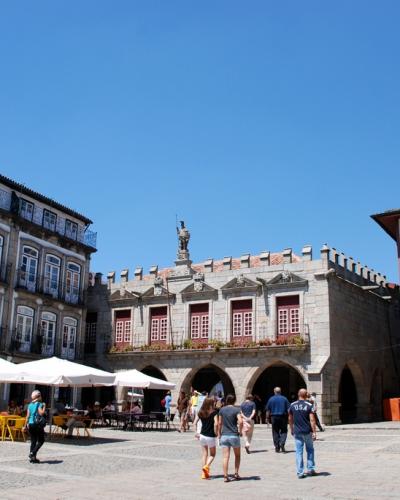 Praca da Oliveira square in the historic center of Guimaraes, Portugal