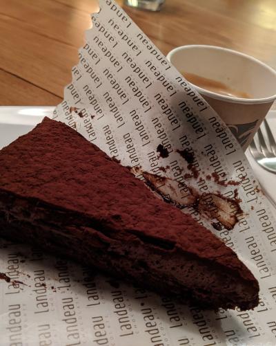 Slice of Landeau Chocolate's signature chocolate cake with espresso, Lisbon