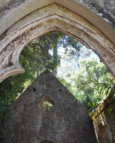 Gothic arch of the chapel ruin in Monserrate Park, Sintra