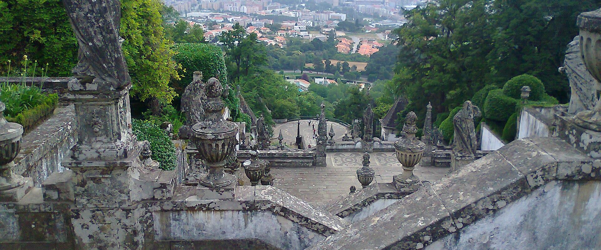 Baroque stairway of Bom Jesus do Monte overlooking the city of Braga