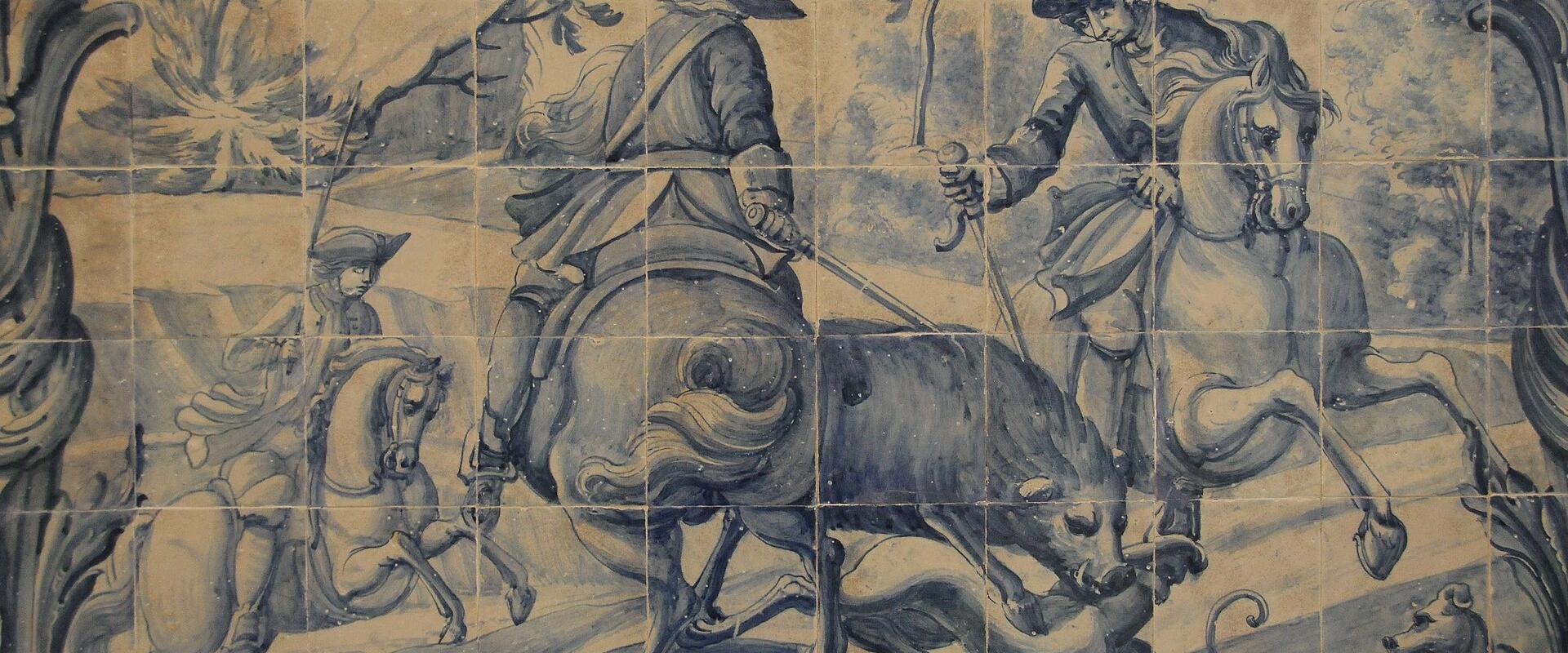 Painted azulejo tile panel in Portugal