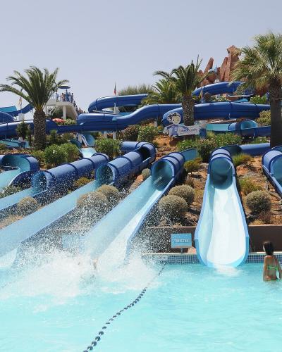 Water slides at the Slide & Splash water park in Lagoa, Algarve