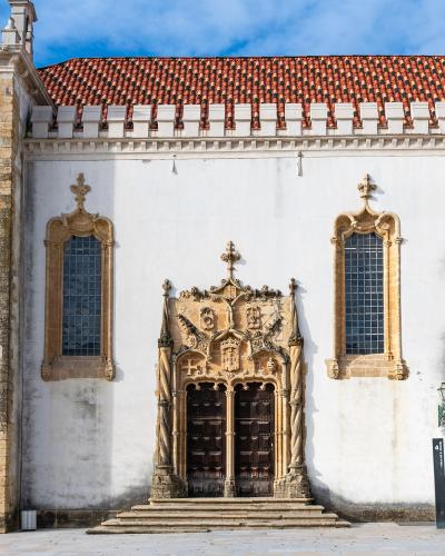 Manueline portal of St Michael's Chapel at the University of Coimbra in the historic old town